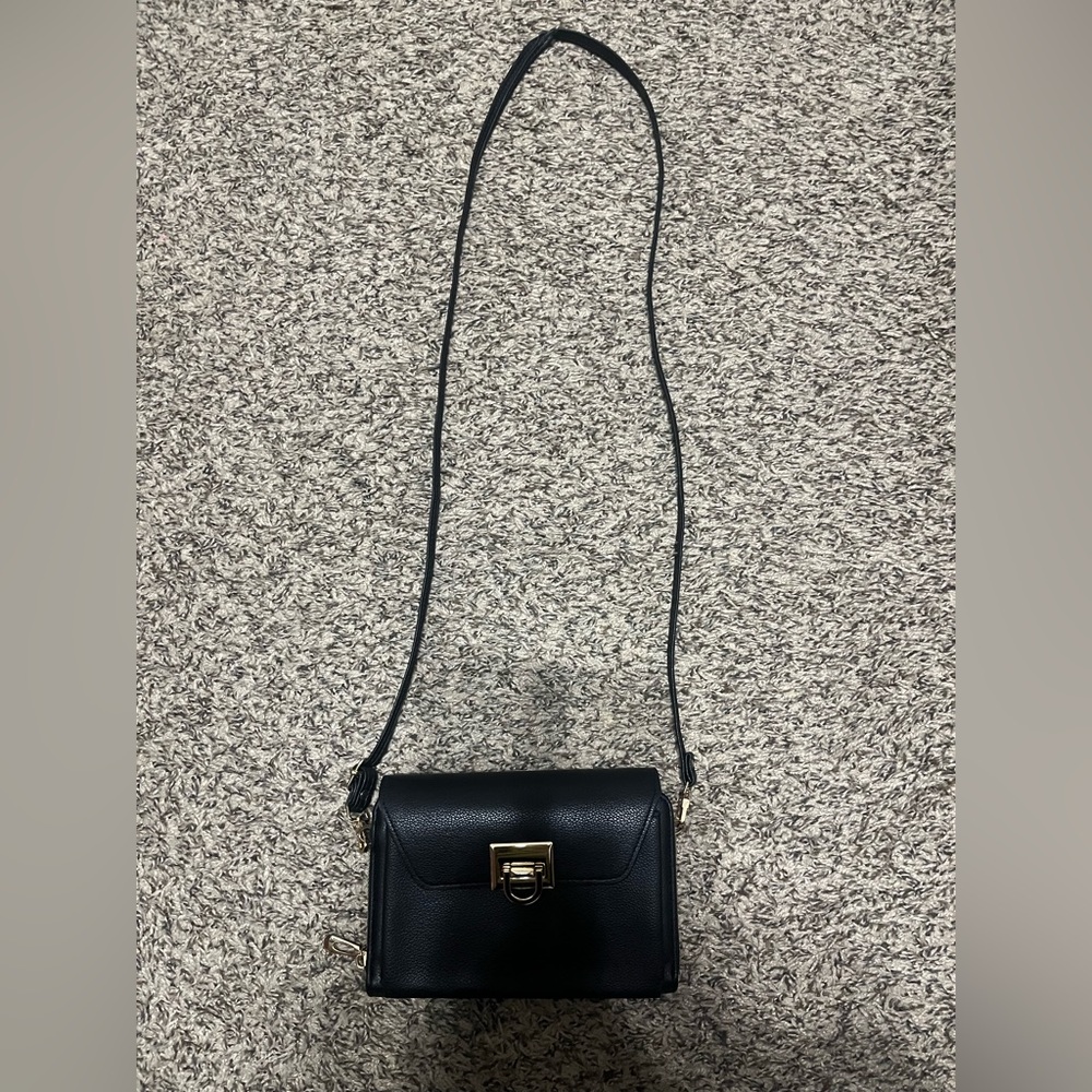 New Elegant Black Leather Crossbody Bag